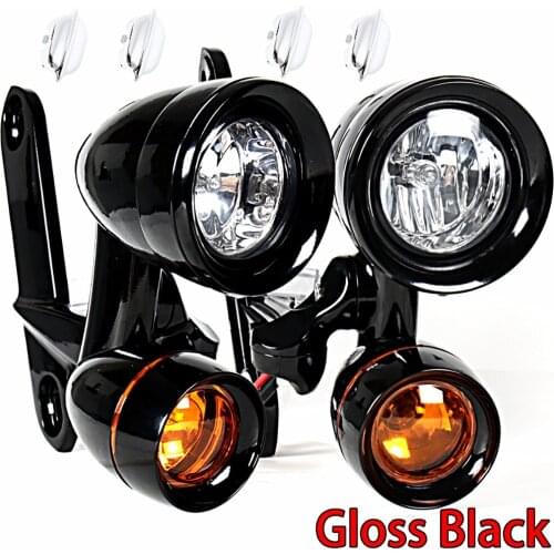 Gloss Black Fairing Mounted Driving Lights Oranged Turn Signals For Harley Electra Street Glide FLH/T FLHX FLHR 96-13 Models