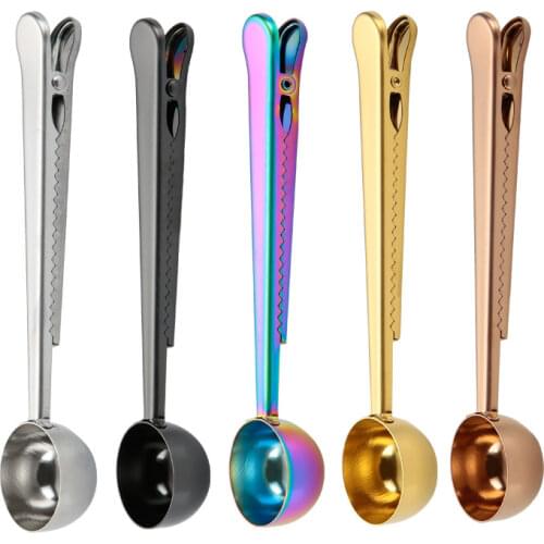 Multifunctional Coffee Spoon with Bag Clip Stainless Steel Coffee Tea Measuring Scoops 1Cup Ground Coffee Measuring Scoop Spoons