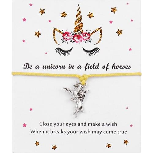 Cute Unicorn Series Fashion silver Jewelry prince and Unicorn pendant Charm Wax Cord Wish Card Adjustable Bracelets for women