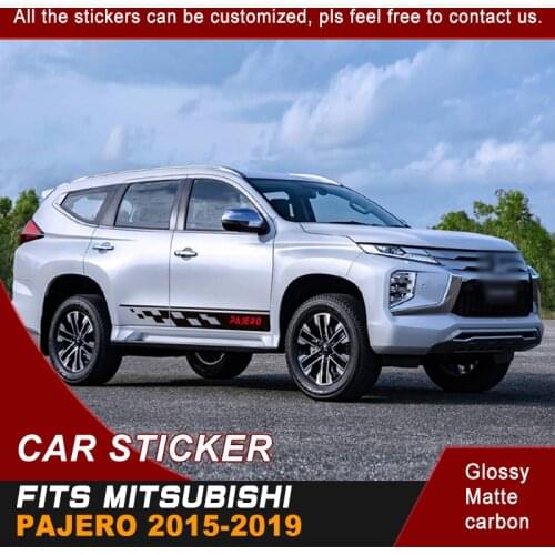 Car Decals Side Door Racing Flag Stripe Graphic Vinyl Cool Car Sticker Fit For MITSUBISHI PAJERO 2015 2016 2017 2018 2019