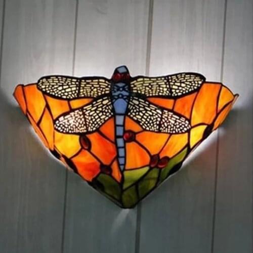 12 inch Tiffany Mediterranean Dragonfly wall lamp restaurant corridor living room bed-lighting