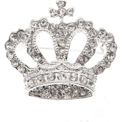 New Fashion Custom Clear Silver Rhinestone Crown Brooch Pin