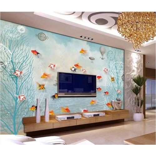 Custom photo wallpaper 3d wall murals wallpaper Hand painted mediterranean fish TV background wall papers for living room decor