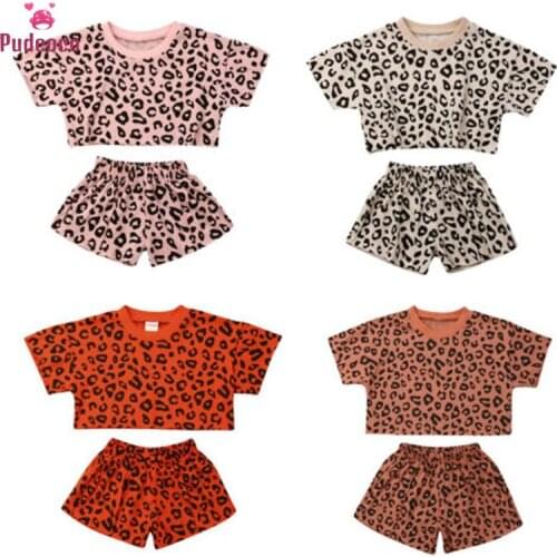 Pudcoco 2020 Summer Toddler Baby Girl Clothes Sets Leopard Cotton Clothes Tee +Shorts 2Pcs Outfits Cotton Clothing 6M-5T