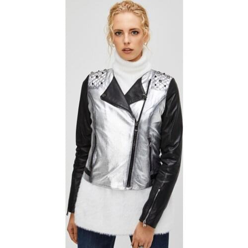 Silver Womens Genuine Leather Jacket