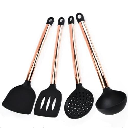 Silicone Kitchenware Large Colander Spatula Soup Spoon Rose Gold Stainless Steel Non-stick Home Kitchen Supplies Cooking Tools