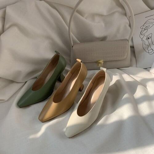 CIALISA Shoes High-heel Pumps Shoes Women 2020 Spring New Shallow Genuine Leather Thick Heel Pointed Toe Pumps Shoes Women