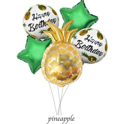 5pcs Pineapple Balloon Fruit Theme Party Balloons Happy Birthday Kids Balloon Wedding Decoration Aluminum Foil Balloons Toy PA09