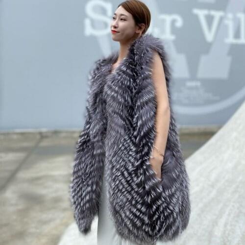 Womens autumn/winter wear new fur vest fox fur vest medium length jacket casual oversized jacket