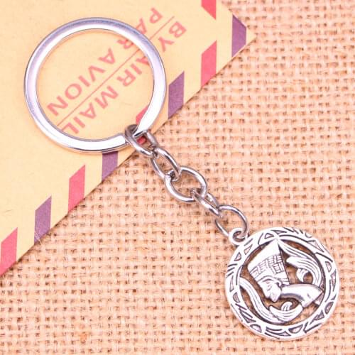 20pcs New Fashion Keychain 22mm egyptian queen nefertiti Pendants DIY Men Jewelry Car Key Chain Ring Holder Souvenir For Gift
