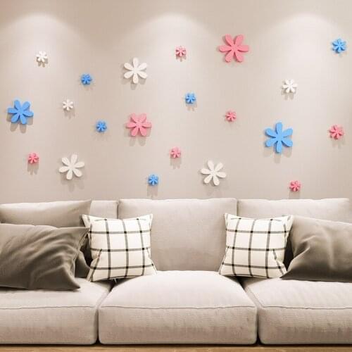 DIY Small Flower 3d Wall Stickers for Kids Rooms Acrylic Wallpaper Decal Living Room Sofa Background Wall Layout Home Decoration