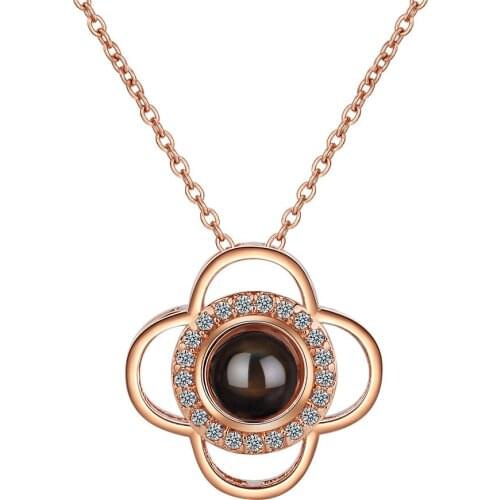 6212 Lucky Flower Shiny Crystal 925 Sterling Silver Ladies Pendant Necklace Promotion Jewelry For Women Gift Chain