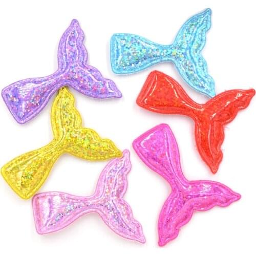 12Pcs Laser PU Fabric Padded Patches Glitter Mermaid Tail Appliques for DIY Craft Clothes Bags Pendant Sewing Supplies Decor F50