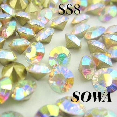Free Shipping New 14400pcs SS8(2.3-2.4mm) Fashion Crystal AB Color Resin Pointback beads For Bags/Garment/Shoes DIY