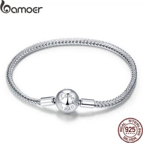 Bamoer Authentic 925 Sterling Silver Snake Charm Bracelet with Simple Basic Bracelet Safety Chain DIY Bracelets SCB201