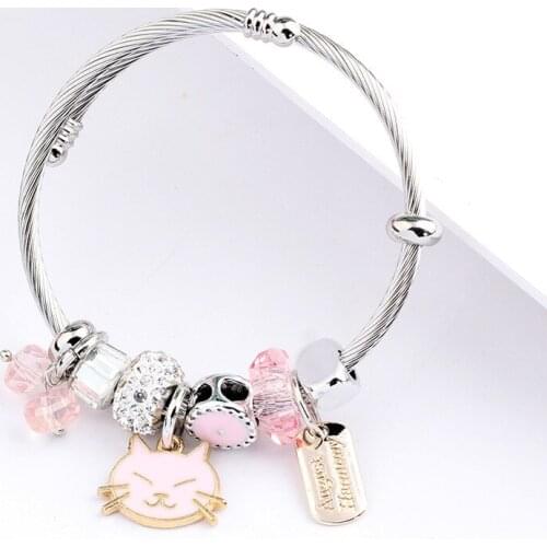 Hello Cat Bracelets Bangles Chain Charms Bracelet Femme Gifts For Women Stainless Steel Jewelry Braslet Bizuteria