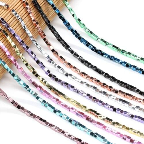 Natural Stone Rainbow Hematite Plated Color Beads Square Cube Loose Beads for DIY Charm Bracelet Necklace Jewelry Making