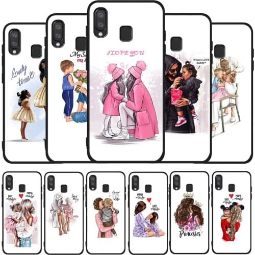 Fashion Brown Hair Baby Mom daughter Girl Son Dad Black Phone Case For Samsung Galaxy A71 A51 A41 A31 A20E A10 A20 A40 A50 A70