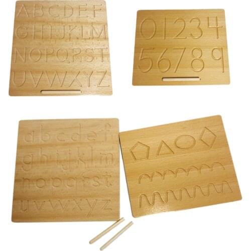 Montessori Wood Alphabet Tracing Board Letters and Numbers Learning Tools Kids Early Educational Toys for Writing Preparation