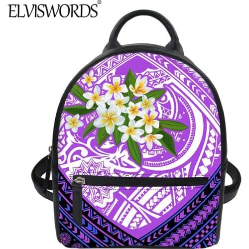 ELVISWORDS Hawaii Polynesian Flowers Print Women Fashion Mini PU Backpack 2021 New Casual Shoulder Leather Bag for Female