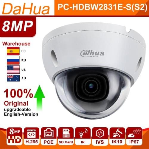 Dahua 8mp 4k IP Camera Starlight Dome IPC-HDBW2831E-S IR 30m IVS Motion Detection SD card slot IP67 IK10 Network Outdoor Camera