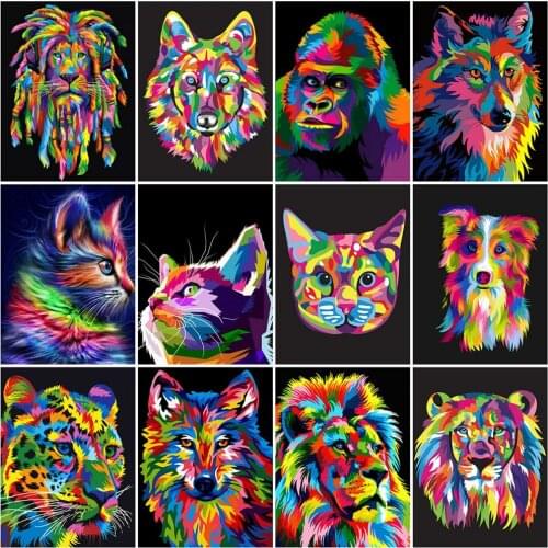 HUACAN Picture By Numbers Cat Dog Unique Gift DIY Frame HandPainted Oil Painting By Number Animal Childrens Room Decor