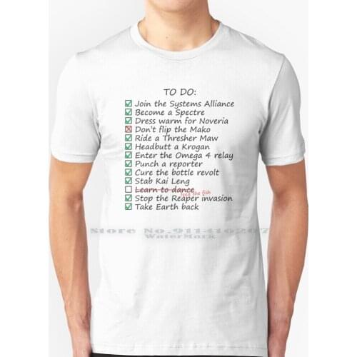 Commander Shepards To - Do List T Shirt 100% Pure Cotton Game Gamer List Objectives Mission Mass Effect N7 Normandy Noveria Mako
