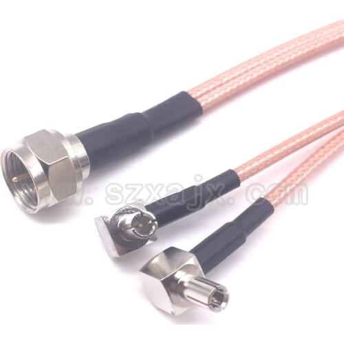 JX connector RF Pigtail Cable F to two dual TS9 Y type 2 X TS9 F male to TS9 right angle crimp cable 15cm For 3G/4G antenna