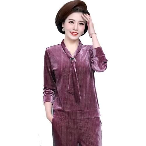 Middle Aged Womens Summer Spring Suit Long Sleeve V Neck Pants Sets Causal Loose Sporting Elegant Mother Tracksuits W289