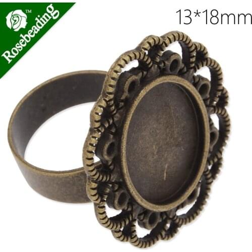 Circle Adjustable Ring with 13x18MM Oval Ornate Bezel ,Antique Bronze,zinc alloy filled,20pcs/lot-C4202