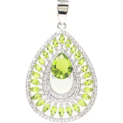 43x24mm Luxury Drop Silver Pendant for Women Createt Green Peridot Paris Blue Topaz Dating Jewelry Hot Selling