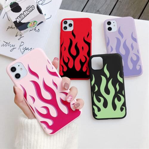 Fashion Flame Pattern Phone Case For iPhone 12mini 12 11 Pro X XS MAX XR SE20 5 7 8 6 Plus Pink Fire Soft TPU Cover Funda Shell