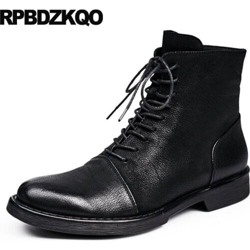 Army Genuine Leather 2018 Designer Shoes Ankle Combat Footwear High Quality Men Lace Up Retro Boots Military Full Grain Black