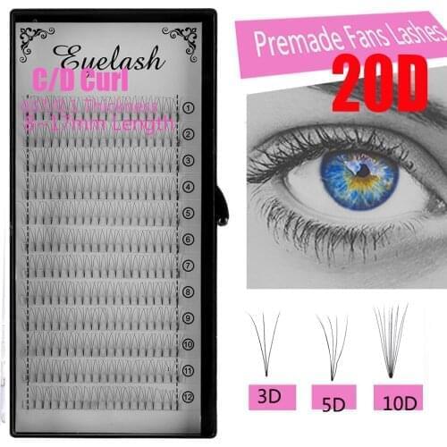 3D/5D/10D/20D Russia Premade Volume Fans Cluster Individual False Eyelashes C D Curl Mink Quickly Graft Lashes Extension 8~17mm
