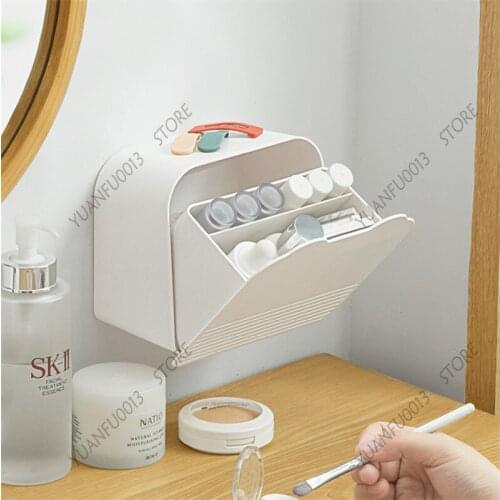 Bathroom Wall Mounted Cosmetic Cotton Storage Box with Cover Dust-proof Punch-free Cotton Swab Holder Toilet Paper Storage Rack