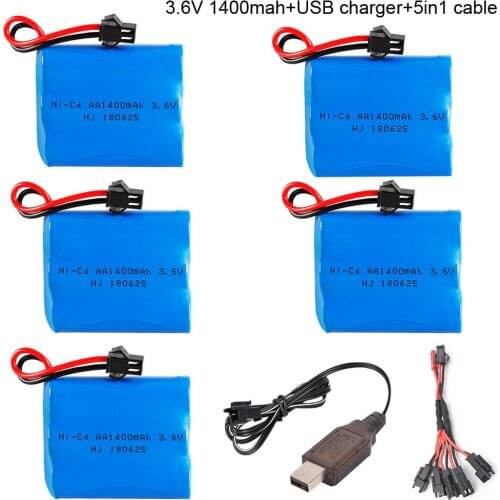 3.6V 1400mah NICD battery with USB charger 5in1 cable for RC toy Car Boat GUN Trucks RC toys model Battery SM Plug free shipping