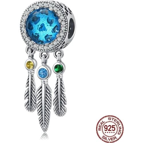 New Dreamcatcher Crystal Glass Pendant fit Original Pandora Bracelet Charm 925 Sterling Silver Beads Jewelry Making Woman Gift