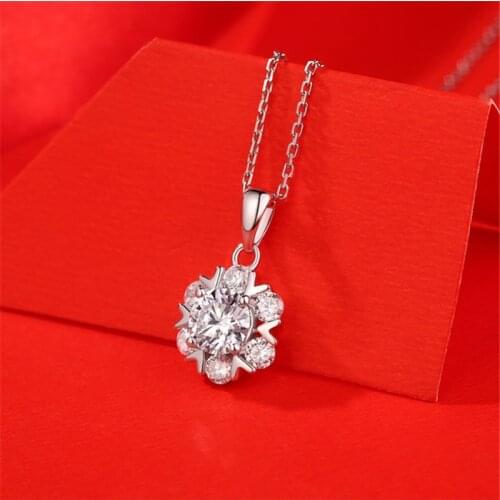 Snowflake D Color Moissanite Pendant Necklace 925 Silver 1 Carat Perfect Cut White Moissanite Necklace Chain Diamond Jewelry