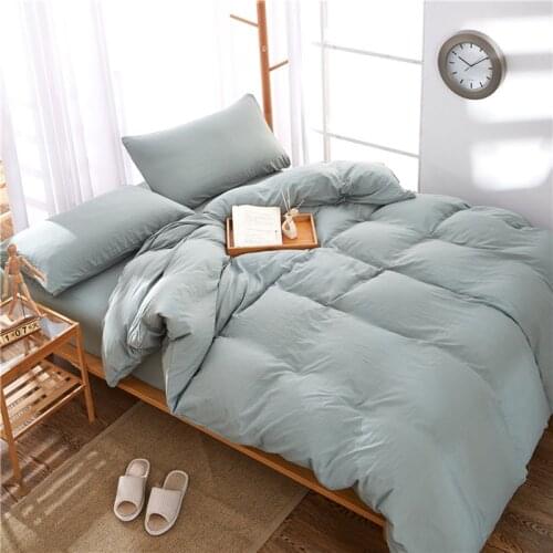 3/4 PCS Solid Washed Cotton Naked Bedding Set Microfiber Bedclothes Pure Color Bed Linens Soft Duvet Cover Set Bed Sheet