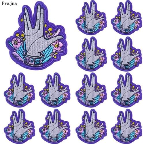 Prajna 10 PCS Wholesale Cartoon Applique Embroidered Patches On Clothes DIY Hippie Gesture Iron On Patches For Clothing Badges
