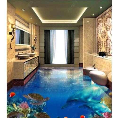 PVC The underwater world of dolphins non-slip waterproof self-adhesive 3D floor sticker tiles bathroom 3D wallpaper
