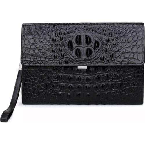 Crocodile pattern Genuine cow Leather envelope bag Men clutch wristlets bag Cowhide Men mobile phone Bag male Handbag money bag
