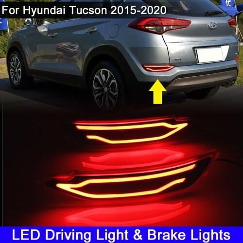 2-in-1 LED Rear Bumper Reflector Lamp Running Light With Tail Brake Stop Lights For Hyundai Tucson 2015 2016 2017 2018 2019 2020