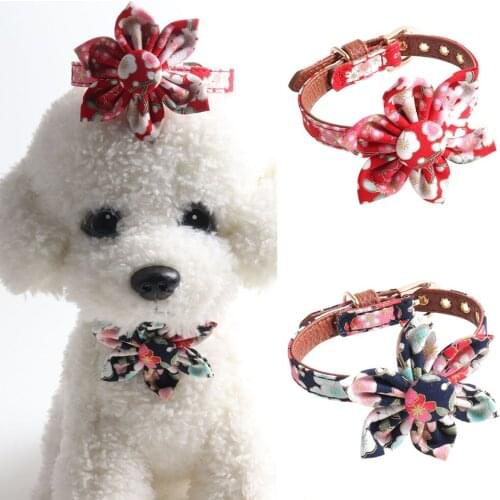 Fabric Flower Leather Dog Collar Pet Cat Bow Tie Lovely Neck Strap Bowknot Cute for Small Middle Chihuahua Teddy Pet Products