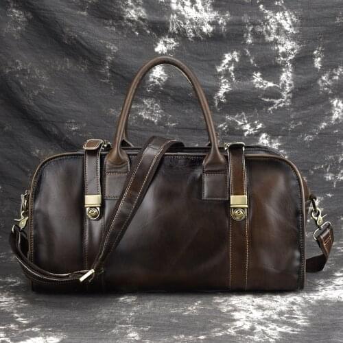 Vintage Natural Genuine Cow Leather Mens Travel Bag