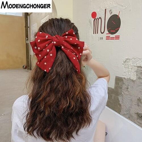 Large Barrettes Three Levels Chiffon Hair Bow Wave Point Hair Clip For Women Girls Hairgrips Sweet High Quality Hair Accessories