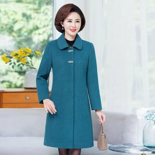 New Women Elegant Medium Long Wool Blend Coat Solid Color Chic Outerwear Plus Size Ladies Clothing Autumn Winter Coat Streetwear