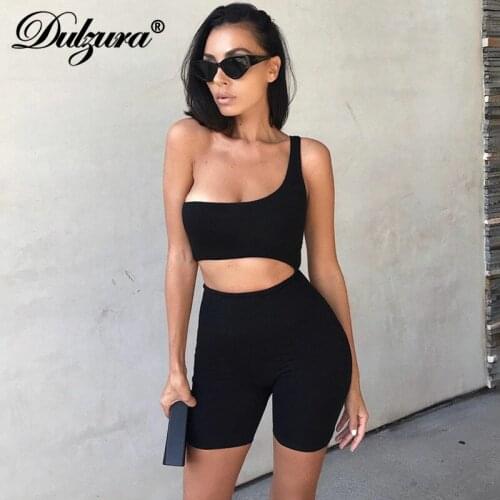 Dulzura hollow out one shoulder sleeveless women playsuit bodycon sexy streetwear 2020 summer party club outfit combishort