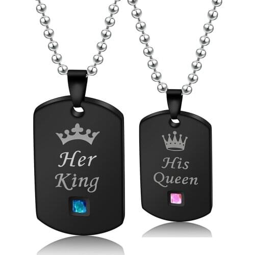 1 Pair Necklaces & Pendants Her King and His Queen Black Top Necklace Stainless Steel Jewelry Pendants for bff