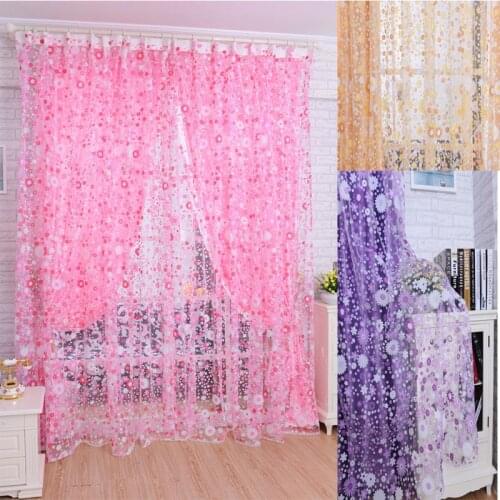 1 PCS Print Floral Voile Door Curtain Window Door Curtain Divider Scarf For Living Room Curtains Decorative Window Screen#008